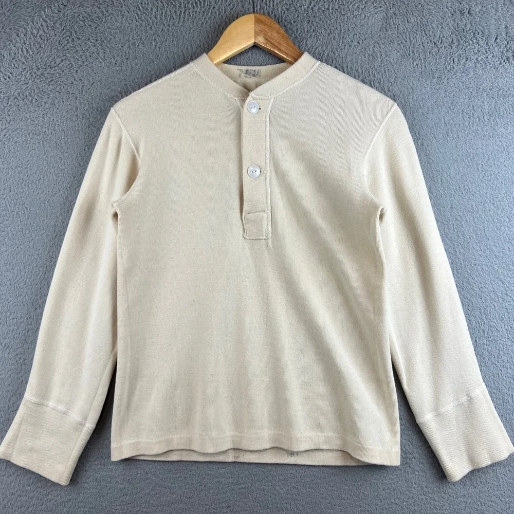 Vintage 1951 US Army M-1950 Winter Undershirt Henley Wool Cotton Cream Small